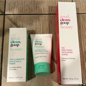 NWT Good Clean Goop Beauty Set of 3 Skincare Exfoliating Scrub Toner Body Facial